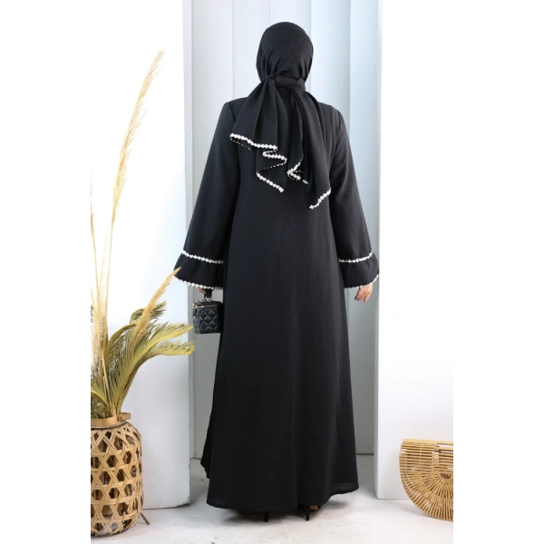Papatya Dantelli Abaya Elbise 7097 Siyah