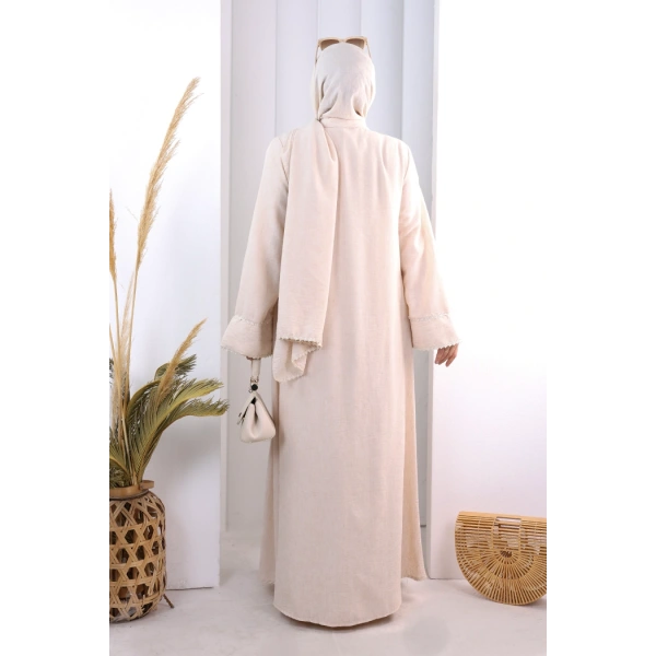 Papatya Dantelli Abaya Elbise 7097 Taş