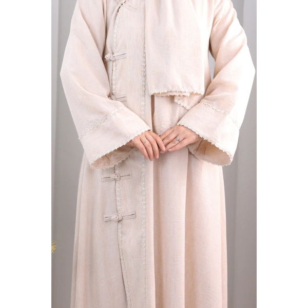 Papatya Dantelli Abaya Elbise 7097 Taş