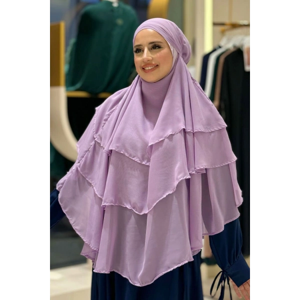 Peçeli 3 Katlı Şifon Sufle Şal 6012 Lila