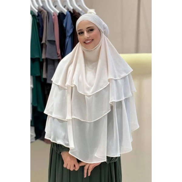 Peçeli 3 Katlı Şifon Sufle Şal 6012 Taş
