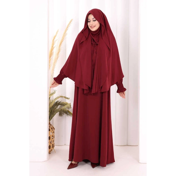 Peçeli Cilbab Model Elbise 6063 Bordo