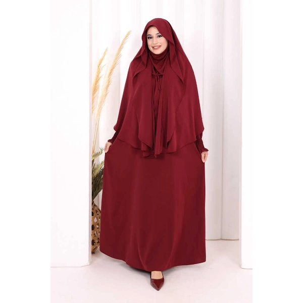 Peçeli Cilbab Model Elbise 6063 Bordo
