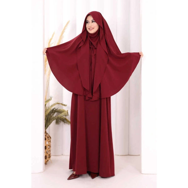 Peçeli Cilbab Model Elbise 6063 Bordo