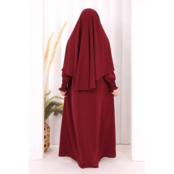 Peçeli Cilbab Model Elbise 6063 Bordo