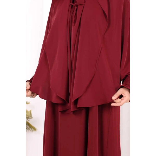 Peçeli Cilbab Model Elbise 6063 Bordo