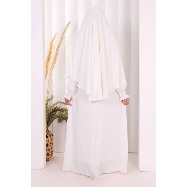 Peçeli Cilbab Model Elbise 6063 Ekru