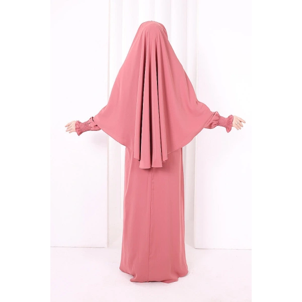 Peçeli Cilbab Model Elbise 6063 Gül Kurusu
