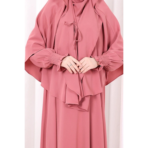 Peçeli Cilbab Model Elbise 6063 Gül Kurusu