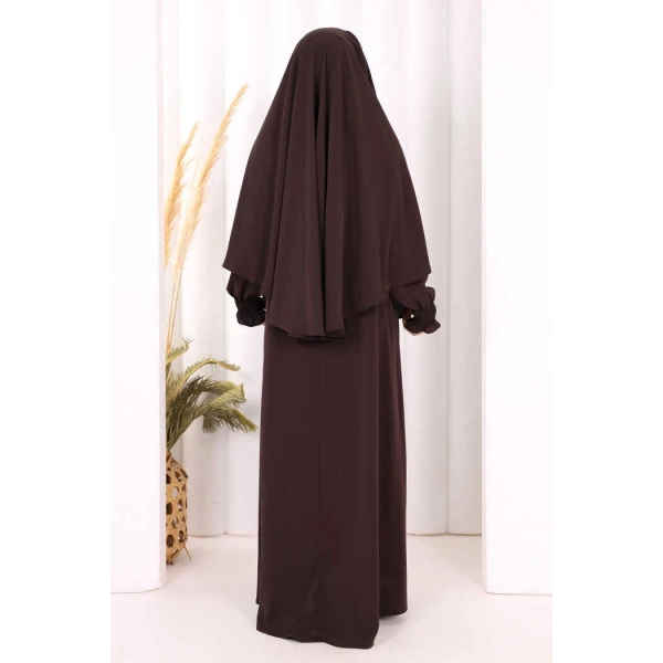 Peçeli Cilbab Model Elbise 6063 Kahverengi