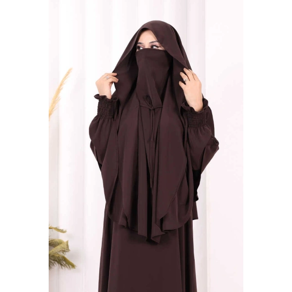 Peçeli Cilbab Model Elbise 6063 Kahverengi