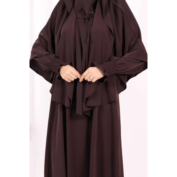 Peçeli Cilbab Model Elbise 6063 Kahverengi