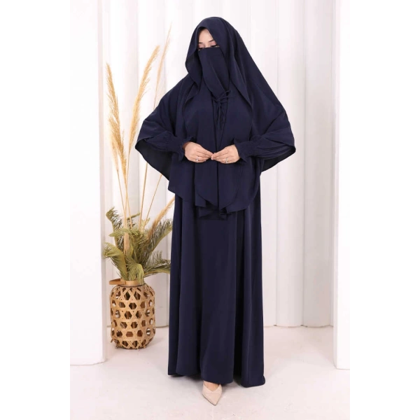 Peçeli Cilbab Model Elbise 6063 Lacivert
