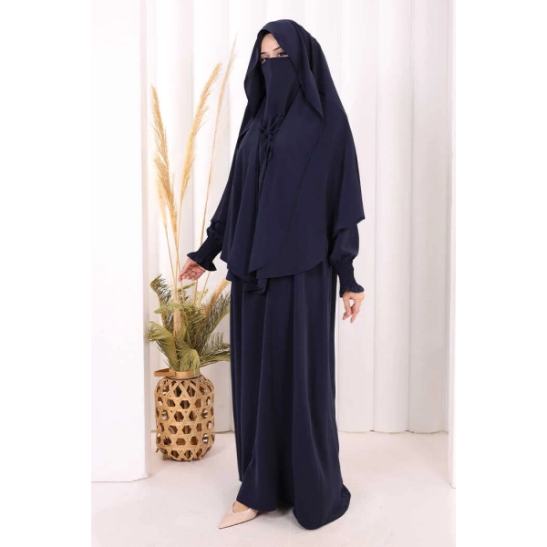 Peçeli Cilbab Model Elbise 6063 Lacivert