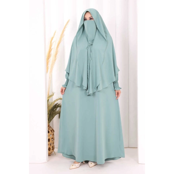 Peçeli Cilbab Model Elbise 6063 Mint