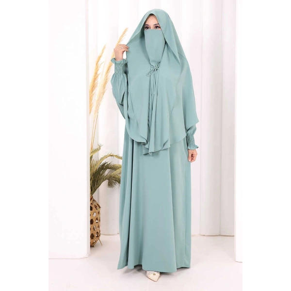 Peçeli Cilbab Model Elbise 6063 Mint