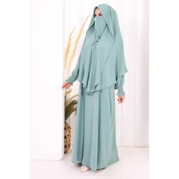 Peçeli Cilbab Model Elbise 6063 Mint