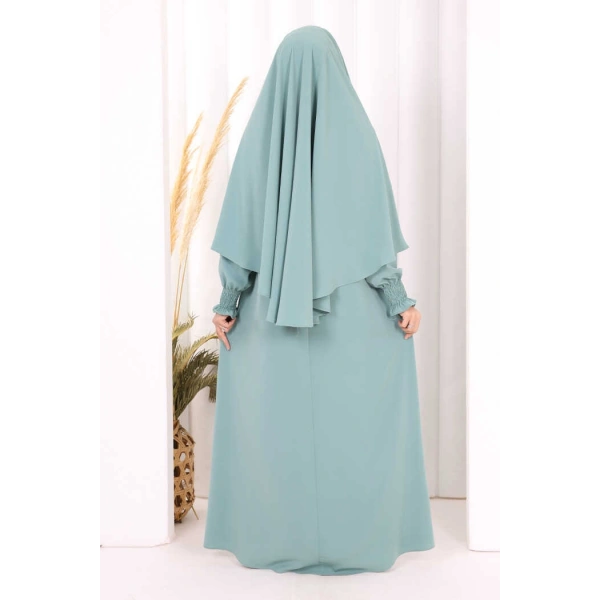 Peçeli Cilbab Model Elbise 6063 Mint