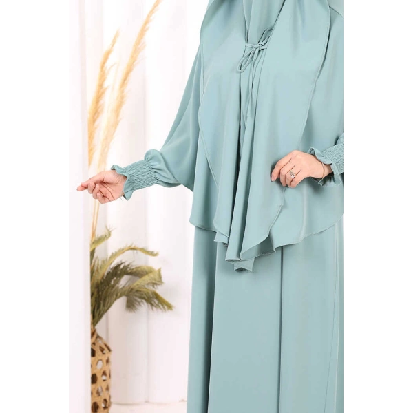 Peçeli Cilbab Model Elbise 6063 Mint