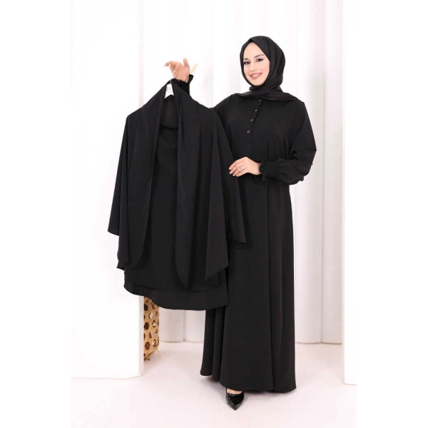 Peçeli Cilbab Model Elbise 6063 Siyah