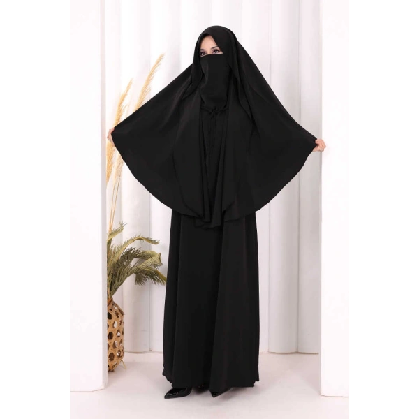 Peçeli Cilbab Model Elbise 6063 Siyah