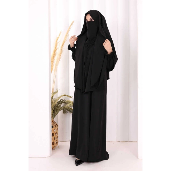 Peçeli Cilbab Model Elbise 6063 Siyah