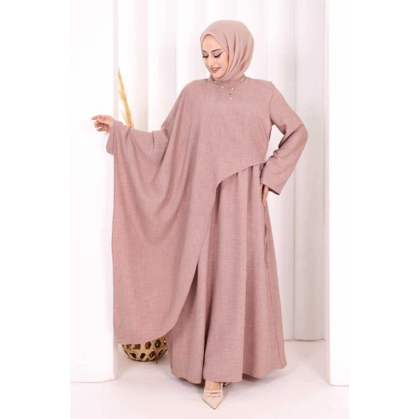 Pelerinli Elbise 6068 Gül Kurusu