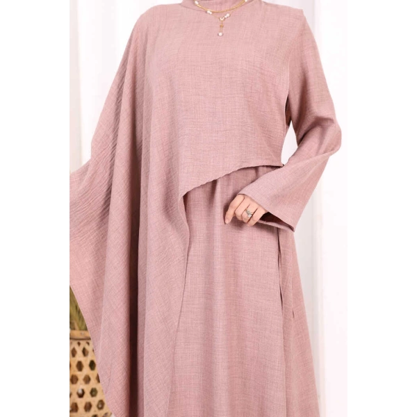 Pelerinli Elbise 6068 Gül Kurusu