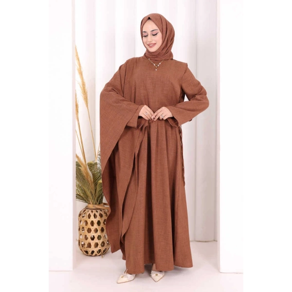 Pelerinli Elbise 6068 Taba