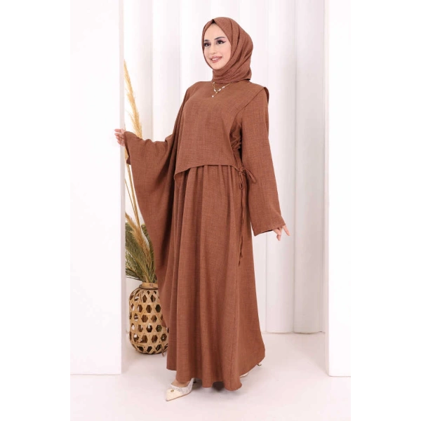 Pelerinli Elbise 6068 Taba