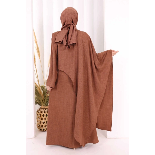Pelerinli Elbise 6068 Taba