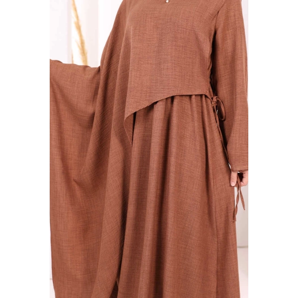 Pelerinli Elbise 6068 Taba