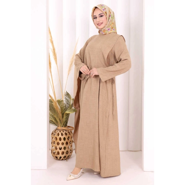 Pelerinli Elbise 6068 Vizon