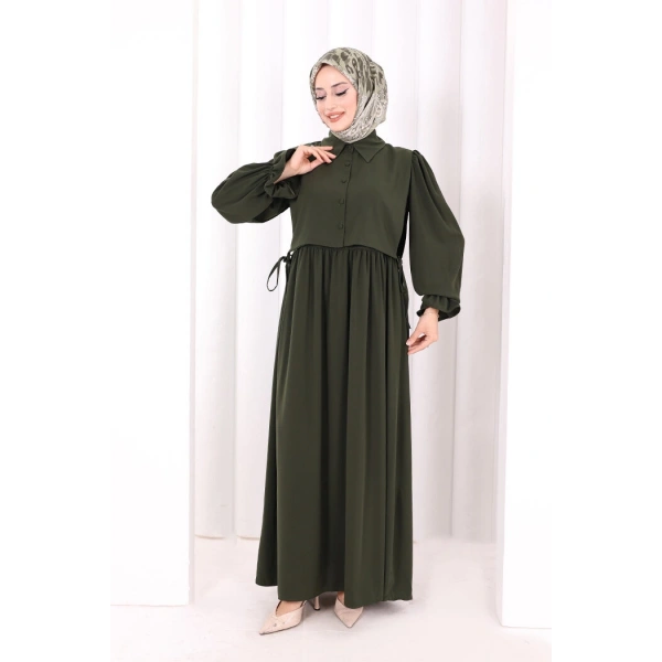 Pelerinli Elbise 6082 Haki