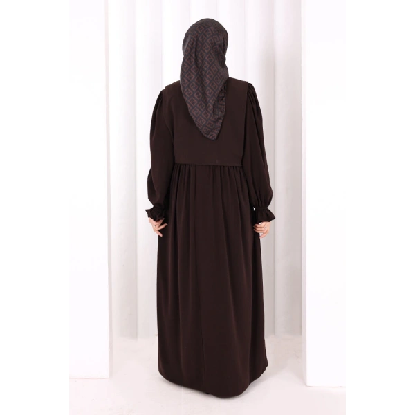 Pelerinli Elbise 6082 Kahverengi