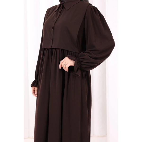 Pelerinli Elbise 6082 Kahverengi
