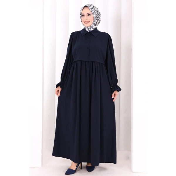 Pelerinli Elbise 6082 Lacivert