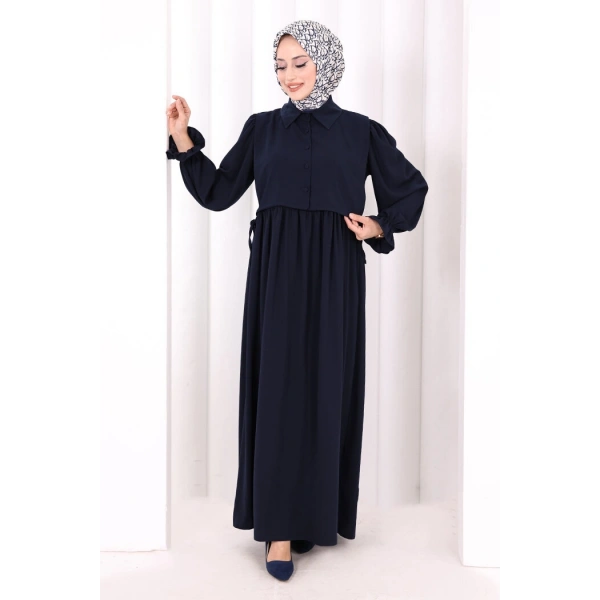 Pelerinli Elbise 6082 Lacivert