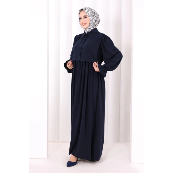Pelerinli Elbise 6082 Lacivert