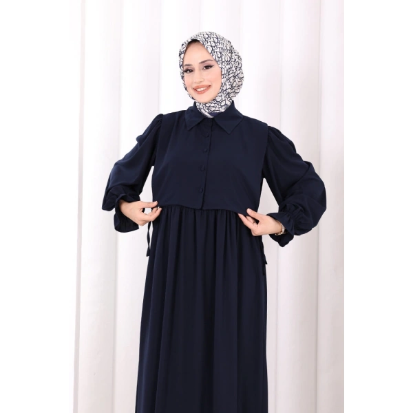 Pelerinli Elbise 6082 Lacivert