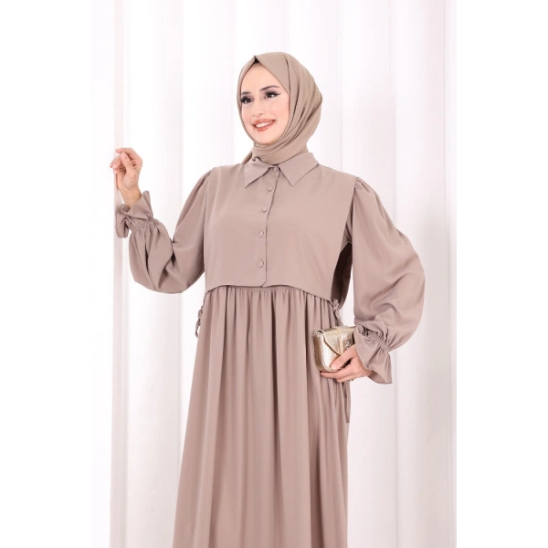 Pelerinli Elbise 6082 Vizon