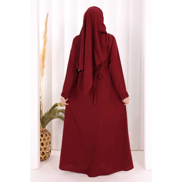 Pilise Detay Elbise ŞAL HEDİYE   6039 Bordo
