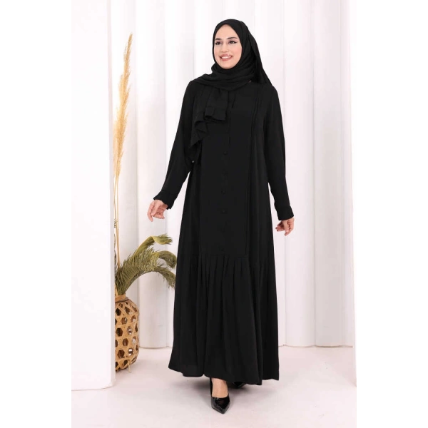 Pilise Detay Elbise ŞAL HEDİYE   6039 Siyah