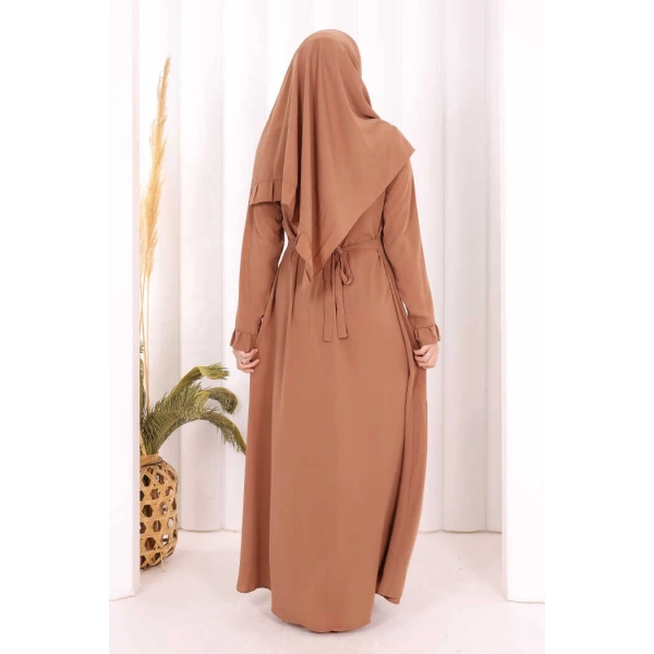 Pilise Detay Elbise ŞAL HEDİYE   6039 Taba