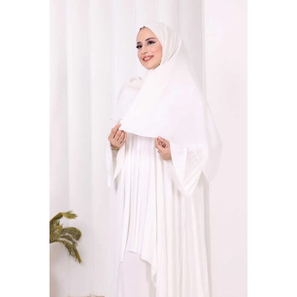 Pilise Detaylı Uzun Tunik ve Pantolon İkili Takım 8575 Ekru