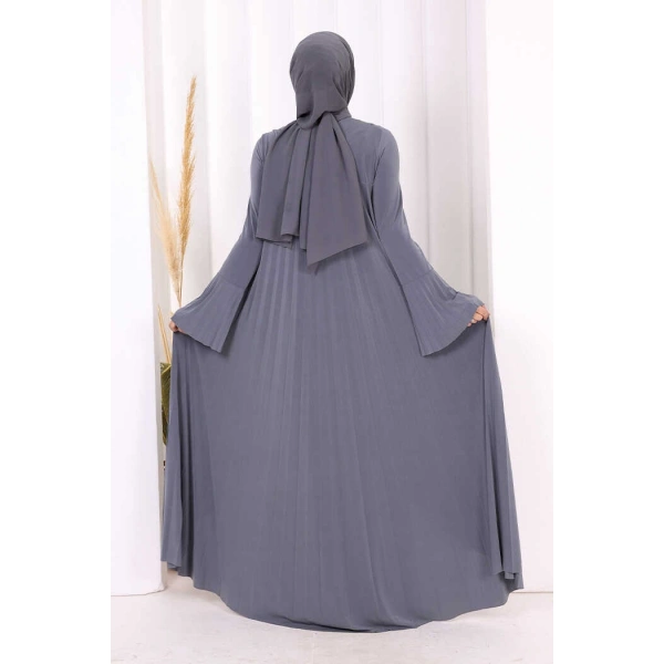 Pilise Detaylı Uzun Tunik ve Pantolon İkili Takım 8575 Gri