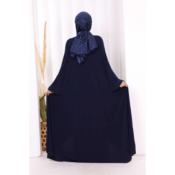 Pilise Detaylı Uzun Tunik ve Pantolon İkili Takım 8575 Lacivert