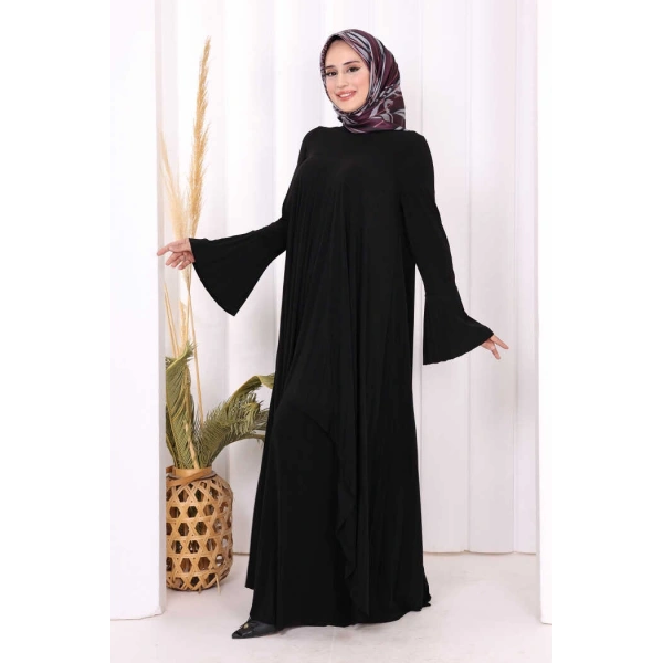 Pilise Detaylı Uzun Tunik ve Pantolon İkili Takım 8575 Siyah