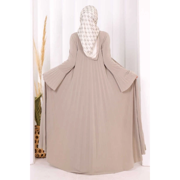 Pilise Detaylı Uzun Tunik ve Pantolon İkili Takım 8575 Vizon
