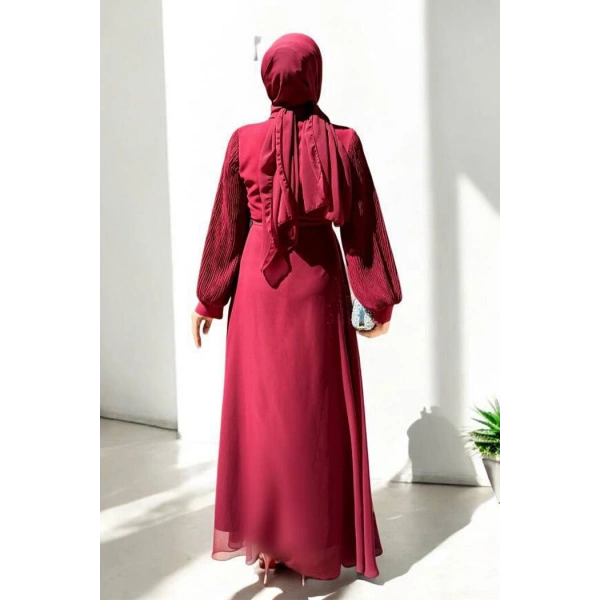 Pilise Kol Detaylı Elbise 3949 Bordo